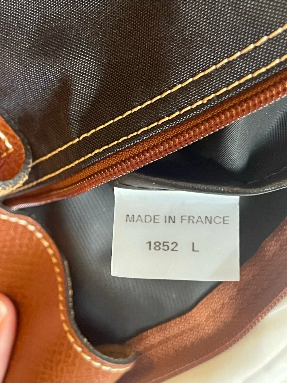 Longchamp Nylon Tote in Black with Pink Center Stripe and Brown Leather Strap